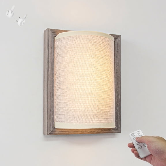 Kiven Battery Operated Wall Sconces with Remote Control,3 Colors Changing,Rechargeable Wall Sconces,1-Light Dimmable Wall Lighting for Wall Decor, Brown Fabric
