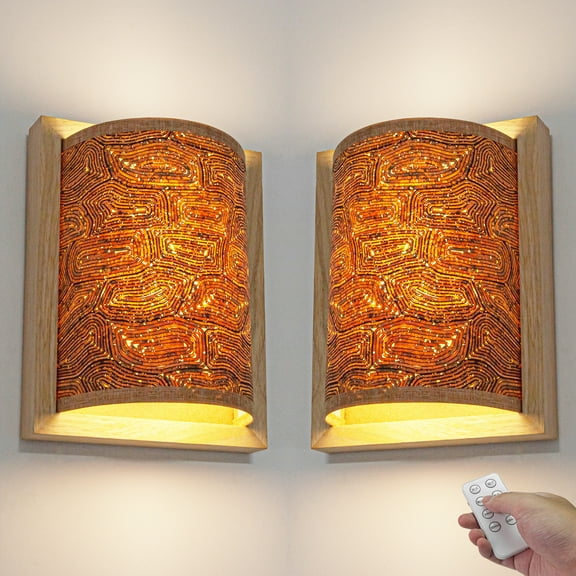 Kiven Battery Operated Wall Sconces with Remote Control,3 Colors Changing,Rechargeable Wall Sconces,Set of 2 Dimmable Wall Lighting for Wall Decor, Fabric Home Decor