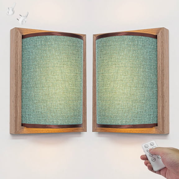 Kiven Battery Operated Wall Sconces with Remote Control,3 Colors Changing,Rechargeable Wall Sconces,Set of 2 Dimmable Wall Lighting for Wall Decor, Fabric Home Decor