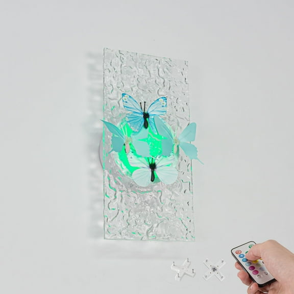 Kiven Battery Operated Wall Sconces with Remote Control, Acrylic Wireless Wall Sconces Indoor,1 Set Dimmable Wall Light for Hallway Bedroom Home Decor,3D Butterfly Wall Decor(No.3/10/22)