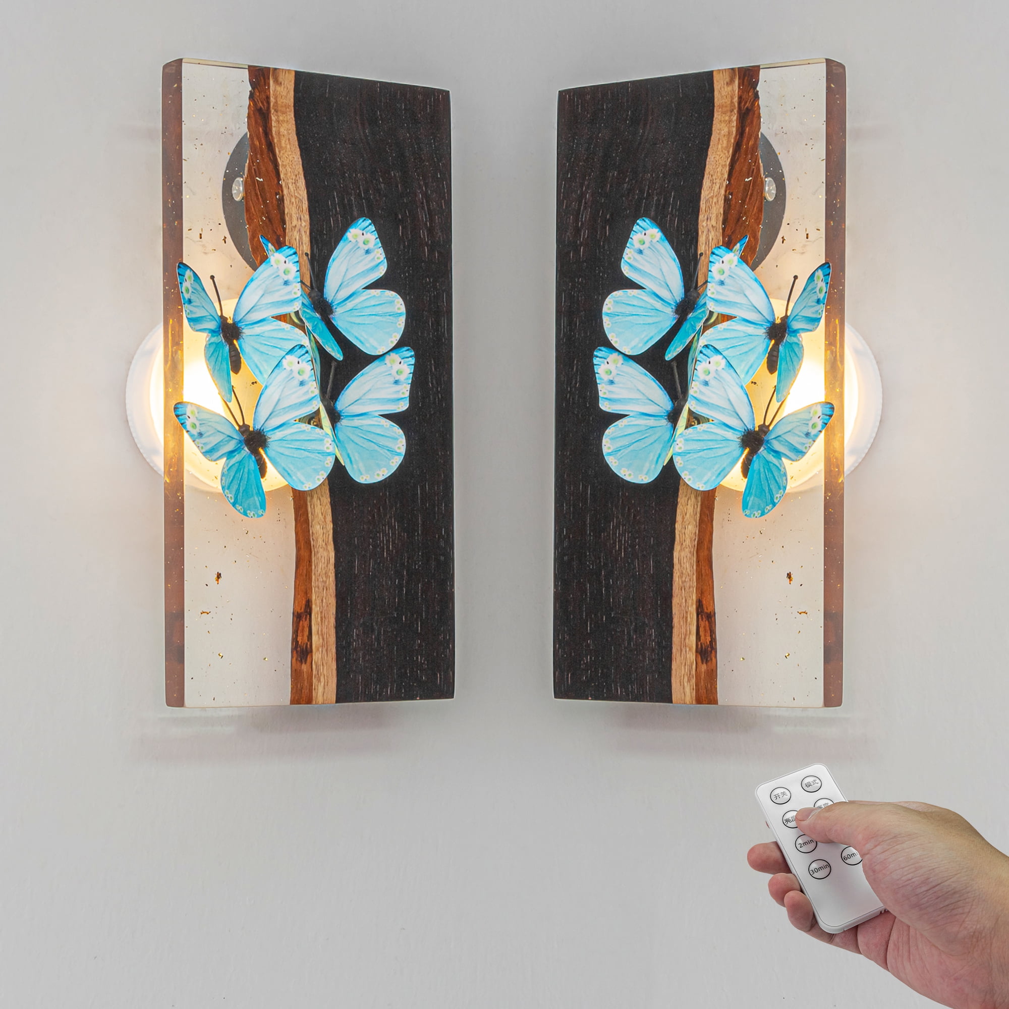 Kiven Battery Operated Wall Sconces with Remote Control,Blue Butterfly