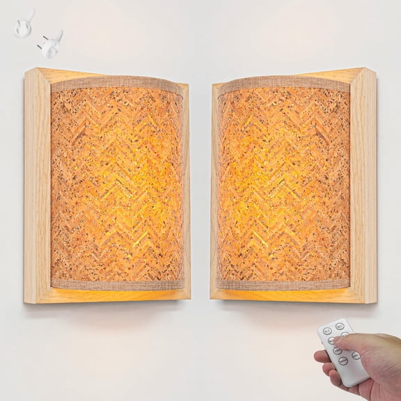 Kiven Battery Operated Wall Sconces with Remote Control,Rechargeable Handmade Wall Sconces,Set of 2 Dimmable Wall Lighting for Living Room Bedside Farmhouse Style Home Decor
