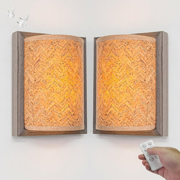Kiven Battery Operated Wall Sconces with Remote Control,Rechargeable Handmade Wall Sconces,Set of 2 Dimmable Wall Lighting for Living Room Bedside Farmhouse Style Home Decor