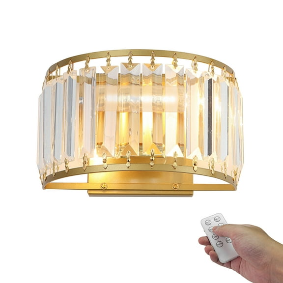 Kiven Battery Operated Wall Sconces with Remote Control,Rechargeable Wall Sconces Indoor,1 Set Dimmable Wall Lamp for Reading, Dark Corner, Bedside, Wall Decor,Crystal Lampshade