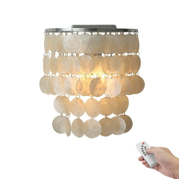 Kiven Battery Operated Wall Sconces with Remote Control,Rechargeable Wall Sconces Indoor,1 Set Dimmable Wall Lamp for Reading, Dark Corner, Bedside, Wall Decor,Seashell Lampshade