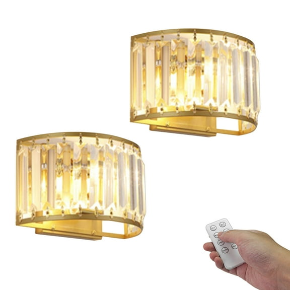 Kiven Battery Operated Wall Sconces with Remote Control,Rechargeable Wall Sconces Indoor,Set of 2 Dimmable Wall Lamp for Reading, Dark Corner, Bedside, Wall Decor,Crystal Lampshade
