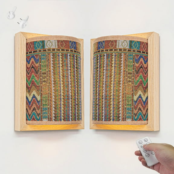 Kiven Battery Operated Wall Sconces with Remote Control,Rechargeable Wall Sconces,Set of 2 Dimmable Wall Lighting for Bedside Living Room Handmade Boho Style Home Decor