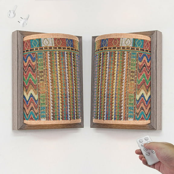 Kiven Battery Operated Wall Sconces with Remote Control,Rechargeable Wall Sconces,Set of 2 Dimmable Wall Lighting for Bedside Living Room Handmade Boho Style Home Decor