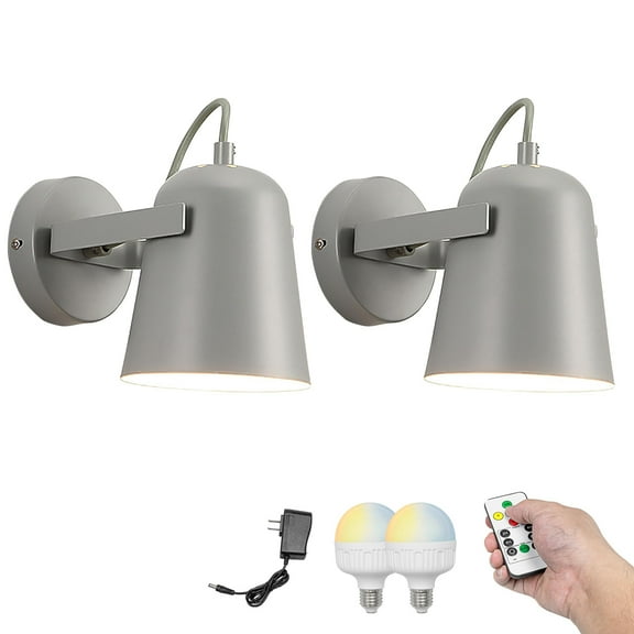 Kiven Battery Operated Wall Sconces Set of 2,Modern Wall Lights with Rechargeable Bulb, Dimmable Wall Lighting Fixtures for Painting Bedside Vanity Desk, Grey Finish