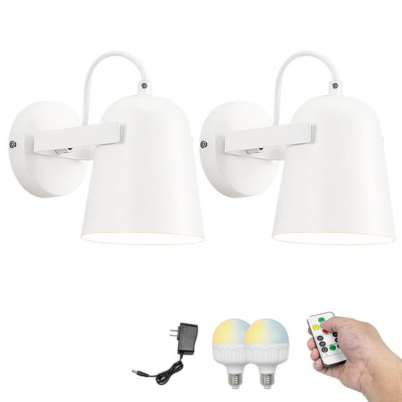 Kiven Battery Operated Wall Sconces Set of 2,Modern Wall Lights with Rechargeable Bulb, Dimmable Wall Lighting Fixtures for Painting Bedside Vanity Desk, White Finish