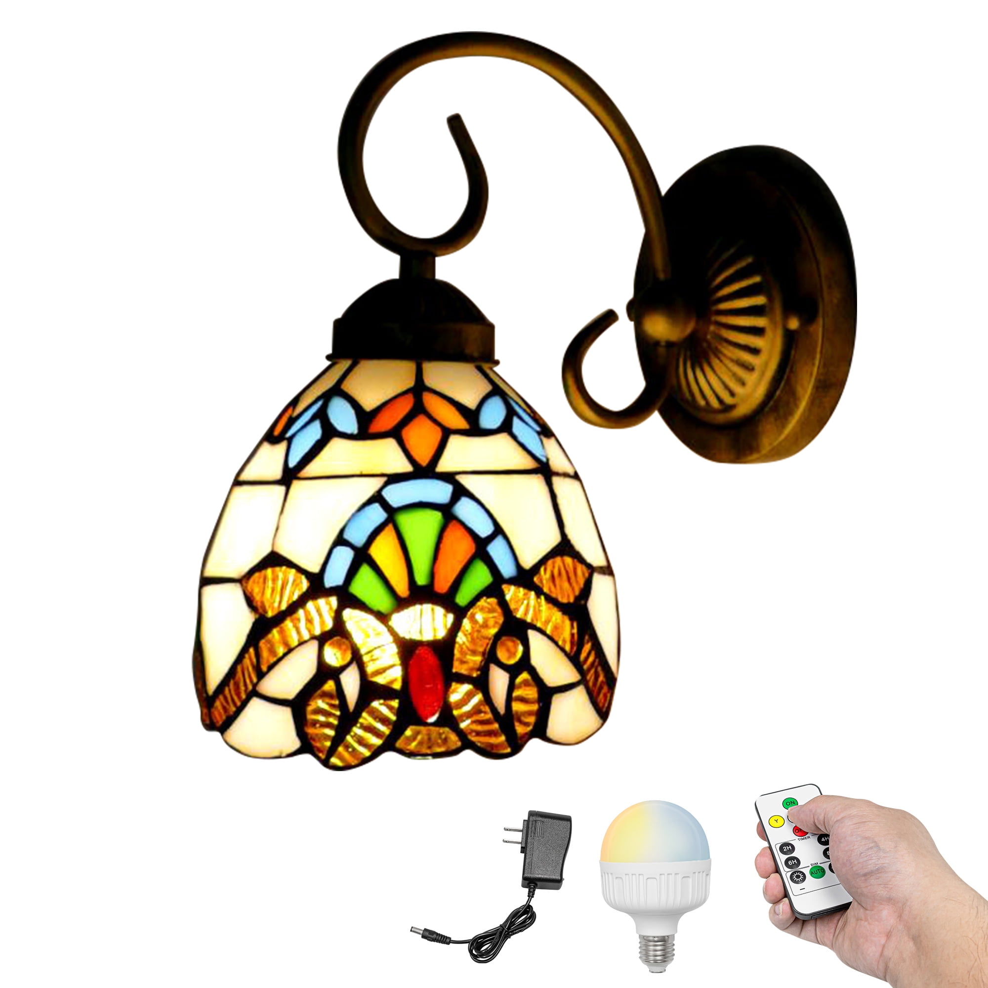 Kiven Battery Operated Wall Sconces, Tiffany Style Wall Lights with  Rechargeable LED bulb and Glass Shade,Dimmable Wall Lighting Fixtures for  Painting Bedroom Hallway（1 Light） - Walmart.com, image size:2000x2000