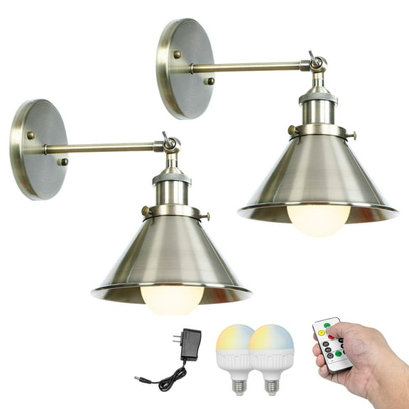 Kiven Battery Operated Wall Sconces,Vintage Wall Lights with Rechargeable Bulb, Dimmable Wall Lighting Fixtures for Painting Bedside Vanity Desk