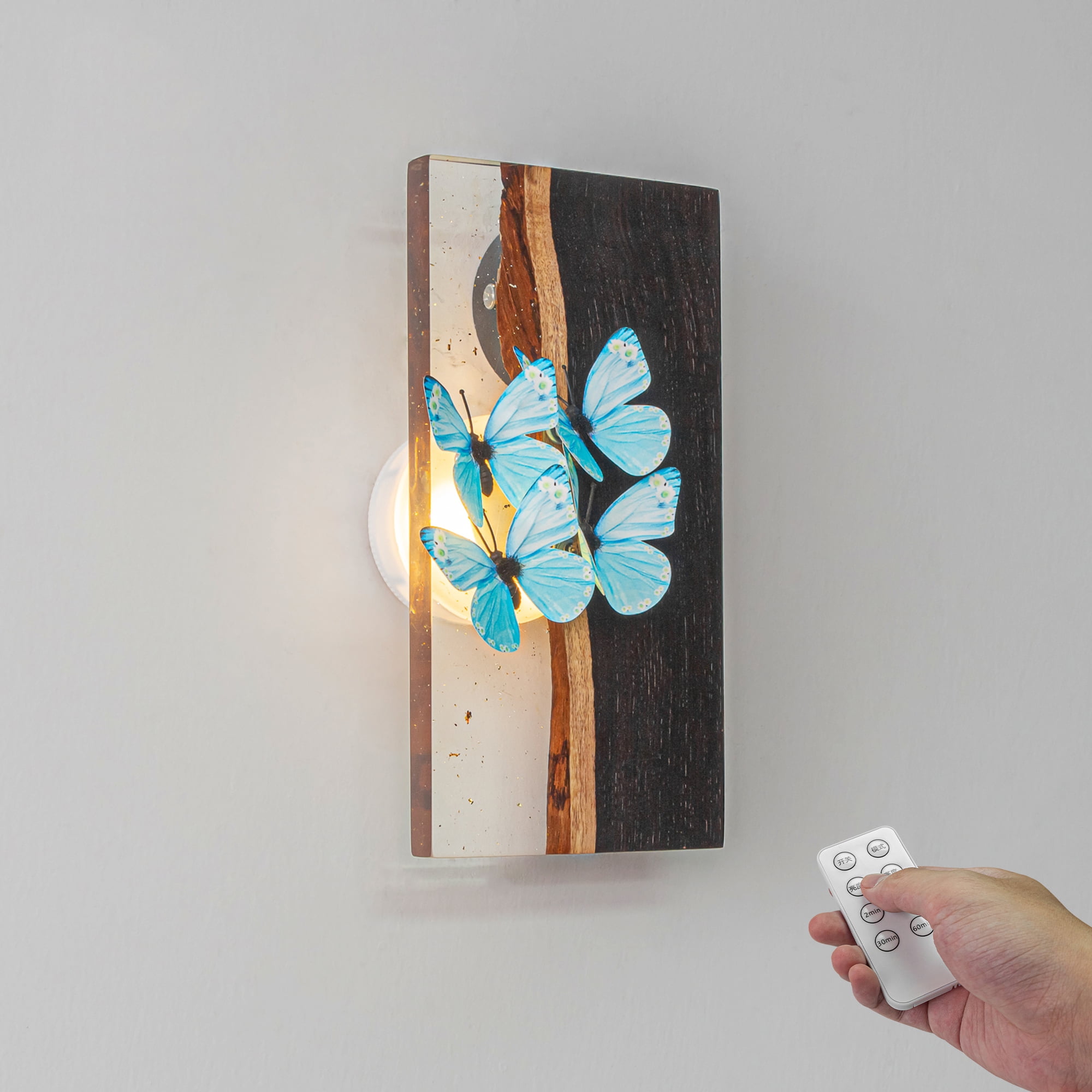 Kiven Battery Operated Wall Sconces with Remote Control,Blue Butterfly