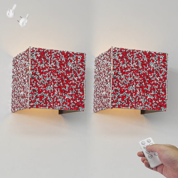 Kiven Battery Operated Wall Sconces with Remote Control,Rhinestones Glam Battery Wall Sconces,Set of 2 Dimmable Up and Down Wall Lighting