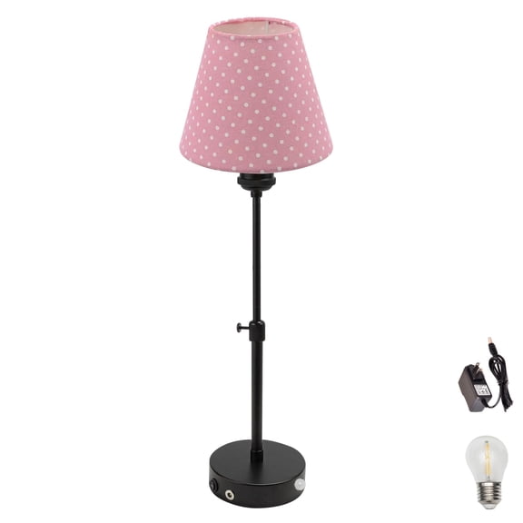 Kiven Battery Powered Lamp, Operated Motion Sensor Table Lamp with Fabric Lampshade, Cordless Table Lamp Indoor Adjustable Height, Modern Nightstand Lamp for Bedroom Hallway Bars,TD0625-PKD