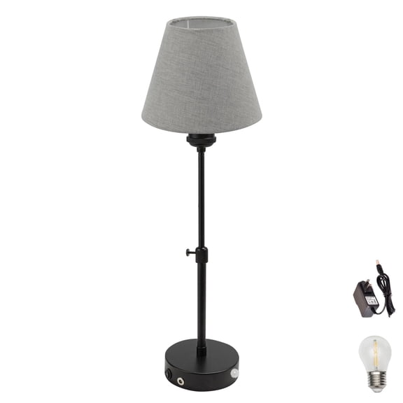 Kiven Battery Powered Lamp, Operated Motion Sensor Table Lamp with Fabric Lampshade, Cordless Table Lamp Indoor Adjustable Height, Modern Nightstand Lamp for Bedroom Hallway Bars,TD0625-GY