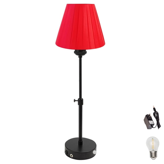 Kiven Battery Powered Lamp, Operated Motion Sensor Table Lamp with Fabric Lampshade, Cordless Table Lamp Indoor Adjustable Height, Modern Nightstand Lamp for Bedroom Hallway Bars,TD0621-R