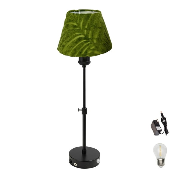 Kiven Battery Powered Lamp, Operated Motion Sensor Table Lamp with Green Fabric Lampshade, Cordless Table Lamp Indoor Adjustable Height, Modern Nightstand Lamp for Bedroom Hallway Bars, 1 Pack