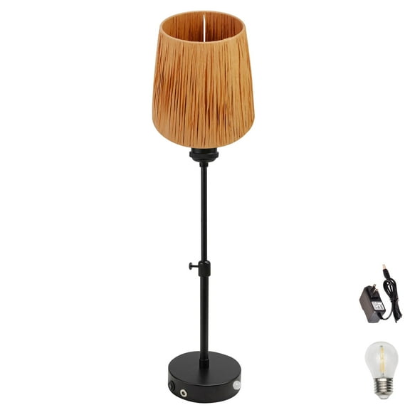 Kiven Battery Powered Lamp, Operated Motion Sensor Table Lamp with Khaki Raffia Lampshade, Cordless Table Lamp Indoor Adjustable Height, Modern Nightstand Lamp for Bedroom Hallway Bars, 1 Pack