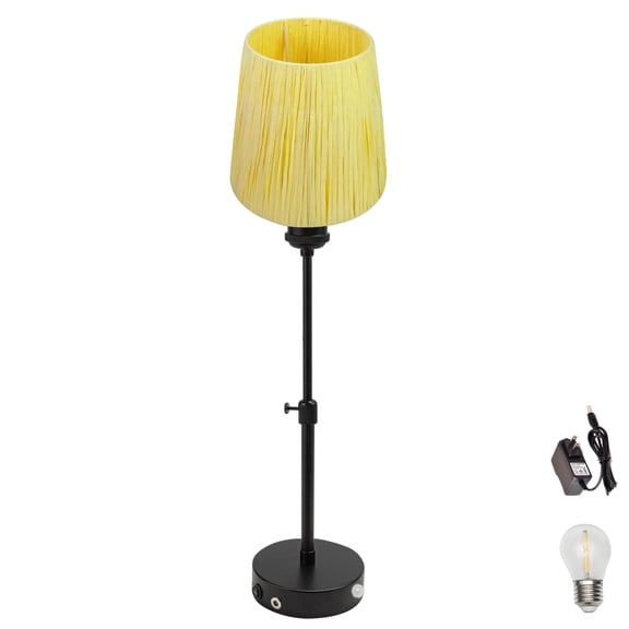 Kiven Battery Powered Lamp, Operated Motion Sensor Table Lamp with Yellow Raffia Lampshade, Cordless Table Lamp Indoor Adjustable Height, Modern Nightstand Lamp for Bedroom Hallway Bars, 1 Pack