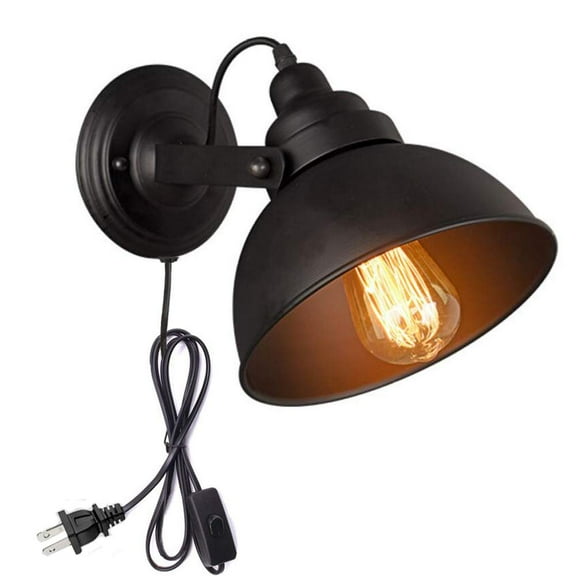 Kiven Black Plug-in Wall Light Fixture, Industrial Retro Rustic Loft Antique Wall Lamp Edison Vintage Pipe Wall Sconce Decorative Fixtures Lighting Luminaire (Bulbs not Included)