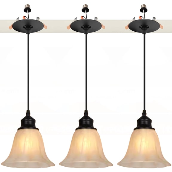 Kiven Can Lights Retrofit Recessed Lighting with E26 Power Outlet Adapter, 4/5/6 Inch Replacement Conversion Kit, 3 Pack Frosted Glass Pendant Lighting Fixture for Hallway Kitchen TB3503BN