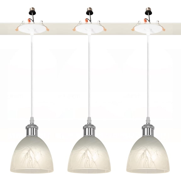 Kiven Can Lights Retrofit Recessed Lighting with E26 Power Outlet Adapter, 4/5 Inch Replacement Conversion Kit, Farmhouse Frosted Glass Pendant Lighting for Bedroom Hallway Kitchen,3 Lights, Silver