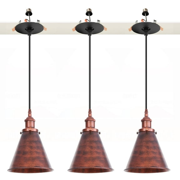 Kiven Can Lights Retrofit Recessed Lighting with E26 Power Outlet Adapter, 4/5 Inch Replacement Conversion Kit, Farmhouse Pendant Lighting for Living Room Hallway Kitchen,3 Lights,Rusty Red