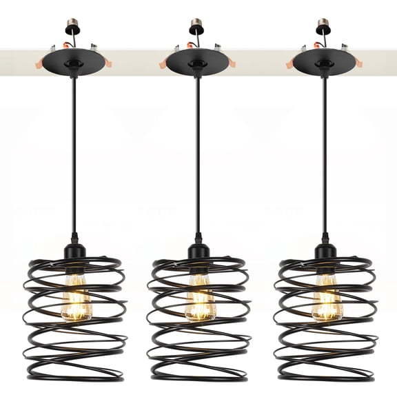 Kiven Can Lights Retrofit Recessed Lighting with E26 Power Outlet Adapter, 4/5 Inch Replacement Conversion Kit, Farmhouse Pendant Lighting for Living Room Kitchen Island,3 Lights