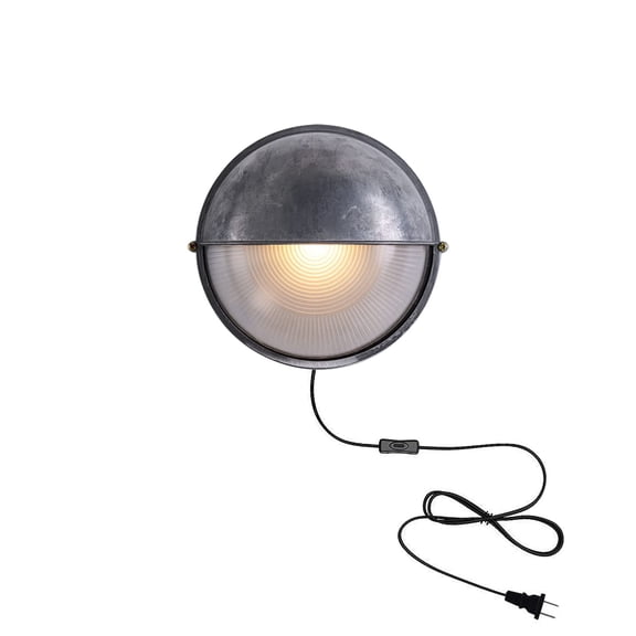 Kiven Cast Aluminum Waterproof Wall lamp Retro Plug-in Dimmable Glass Wall Sconces Lighting Fixture Within-line Cord for Balcony Bathroom(Steel Gray)