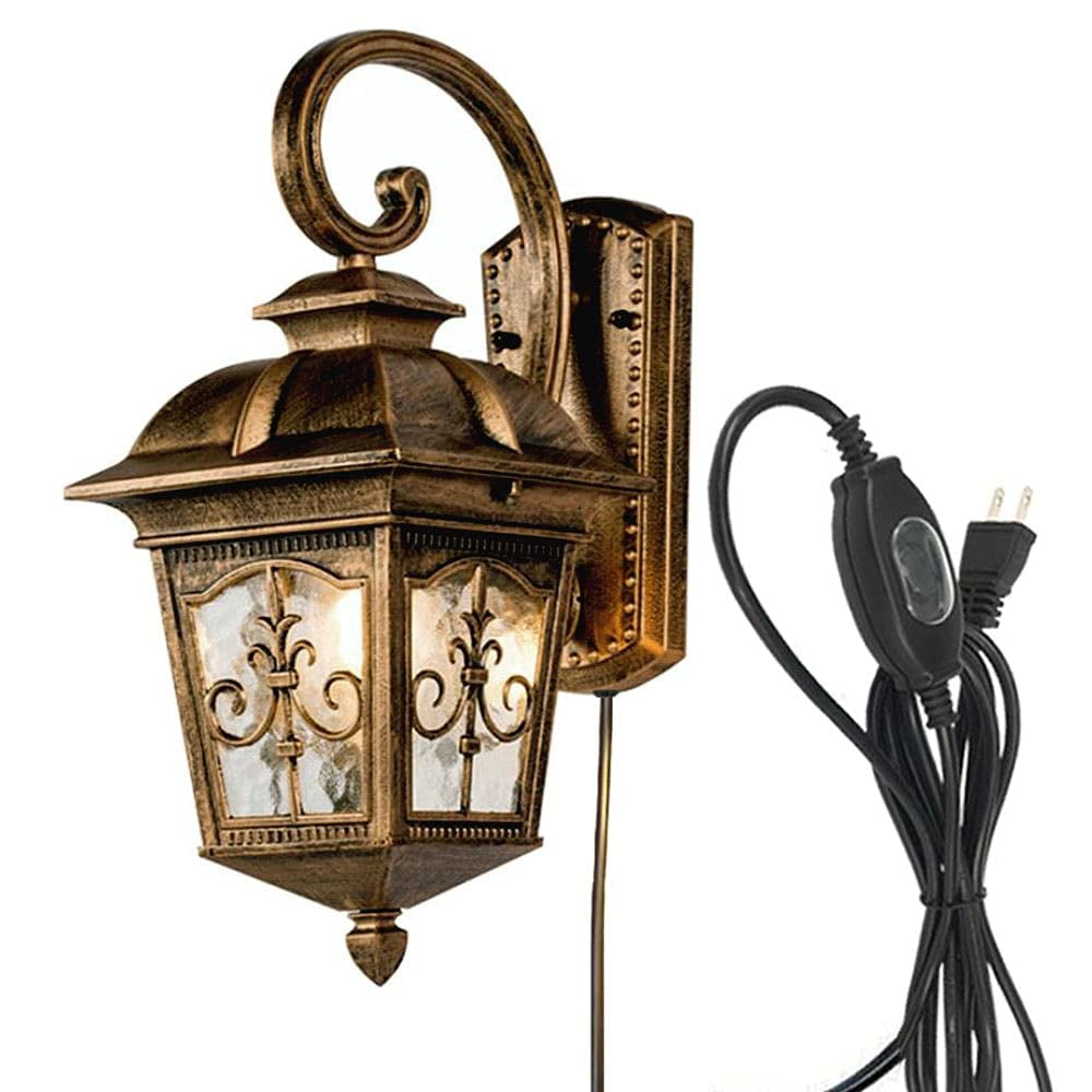 Kiven Classical Outdoor/Indoor Plug in Wall Mount Sconce Metal with Clear Glass Downward Hanging Traditional Exterior Light