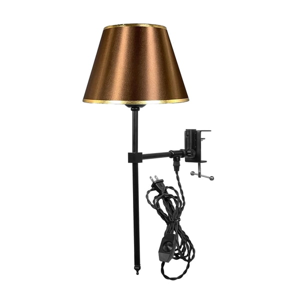 Kiven Clip Lamp, 1 Pack Farmhouse Clamp Lamp with Coffee Brown Fabric Lampshade, 8.3FT Plug in Cord, Decorative Nightstand Lamp for Home Bookshelf Bedside Office Side Table