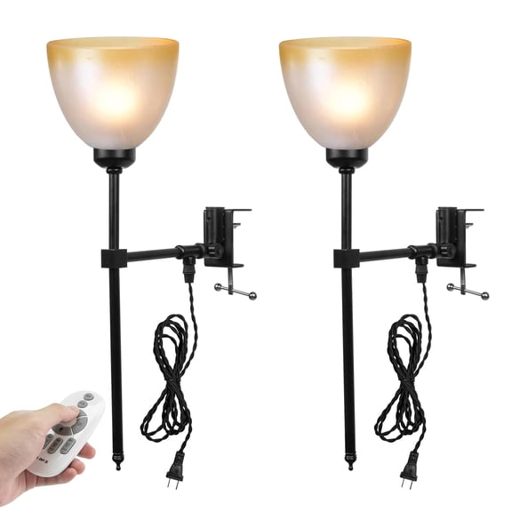 Kiven Clip Lamp, 2 Pack Farmhouse Clamp Lamp with Frosted Glass Globe, 8.2FT Plug in Cord, Dimmable Decorative Nightstand Lamp for Office Home Bookshelf Bedside