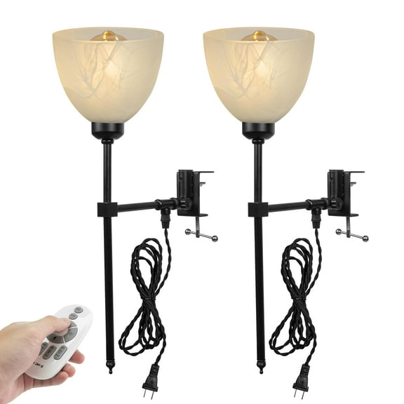 Kiven Clip Lamp, 2 Pack Farmhouse Clamp Lamp with Frosted Glass Lampshade, 8.2FT Plug in Cord, Dimmable Decorative Nightstand Lamp for Office Home Bookshelf Bedside