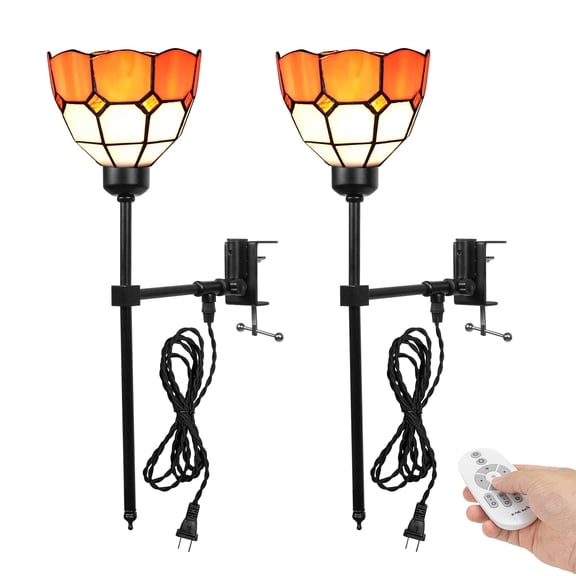 Kiven Clip Lamp, 2 Pack Farmhouse Clamp Lamp with Yellow Glass Globe, 8.2FT Plug in Cord, Dimmable Decorative Nightstand Lamp for Office Home Bookshelf Bedside