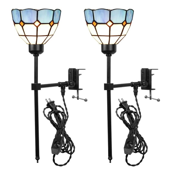 Kiven Clip Lamp, 2 Pack Farmhouse Clamp Lamp with Blue Glass Globe, 8.2FT Plug in Cord, Decorative Nightstand Lamp for Office Home Bookshelf Bedside