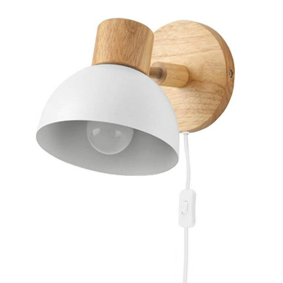 Kiven Contemporary White Wall Sconce Solid Wood Wall Light, Adjustable Wall Lamp with Plug-in Cord for Master Bedroom, Living Room, Guest Room