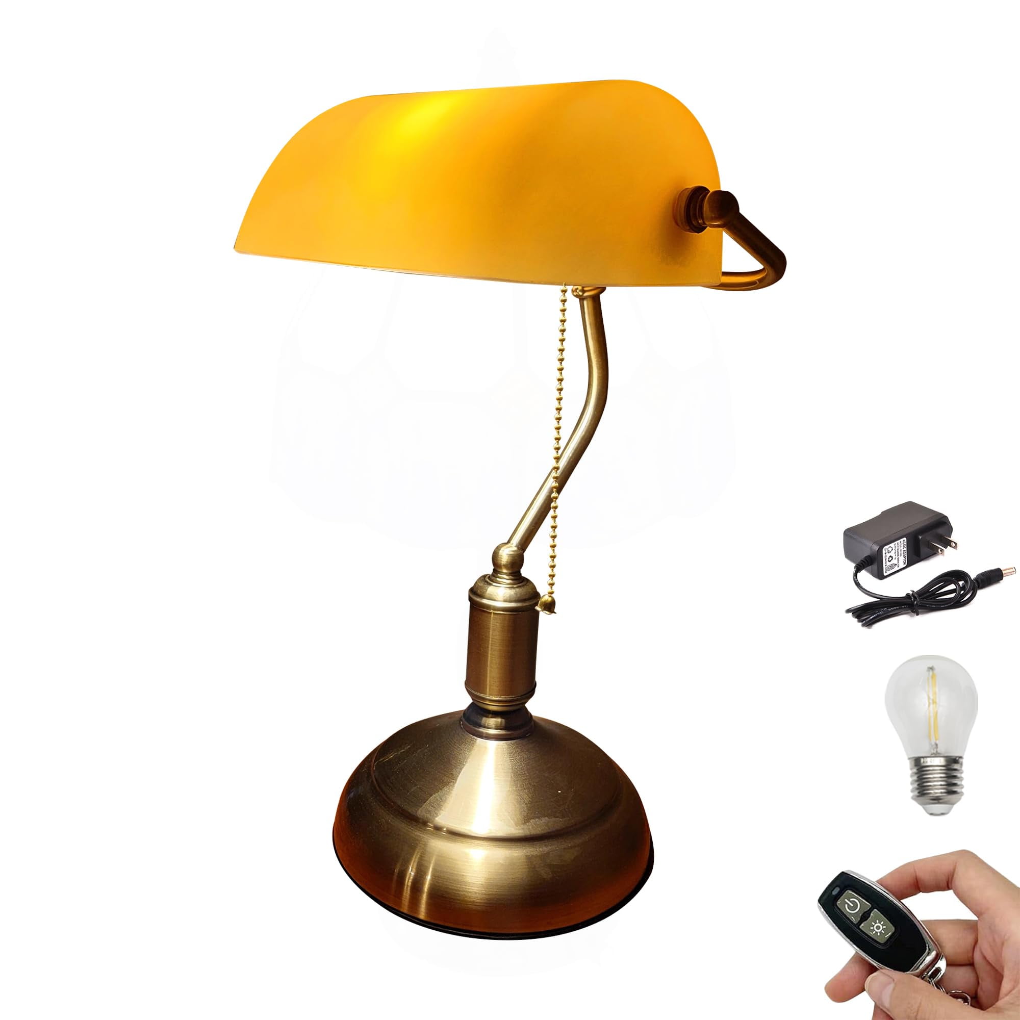 Kiven Cordless Bankers Table Lamp,1-Light Dimmable Bedside Lamps for Nightstand with Glass Lampshade, Vintage Rechargeable Desk Lamp for Reading Home Decor Bedside TD1119