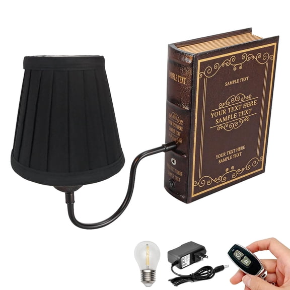 Kiven Cordless Bookshelf Lamp, 1-Light Rechargeable Bookcase Lighting with Black Fabric Lampshade, Farmhouse Decorative Bookend, Cordless Table Lamp for Bedside Bookshelf Office Home Decor