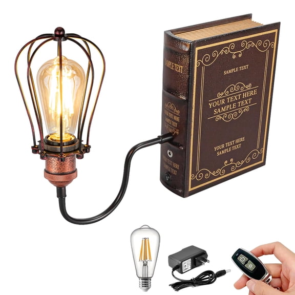 Kiven Cordless Bookshelf Lamp, 1-Light Rechargeable Bookcase Lighting with Iron Lampshade, Farmhouse Decorative Bookend, Cordless Table Lamp for Bedside Bookshelf Cabinet Home Decor Rusty Red DZ0006