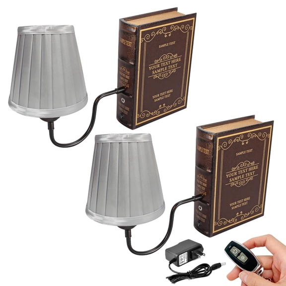 Kiven Cordless Bookshelf Lamp, Set of 2 Rechargeable Bookcase Lighting with Grey Fabric Lampshade, Farmhouse Decorative Bookend, Cordless Table Lamp for Bedside Bookshelf Home Decor
