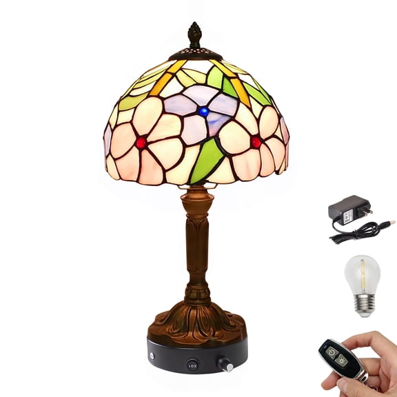 Kiven Cordless Table Lamp,1-Light Dimmable Bedside Lamps for Nightstand with Glass Lampshade, Cordless Tiffany Lamp for Reading Home Decor Bedside TD0880