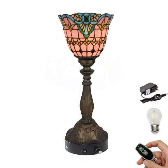Kiven Cordless Table Lamp,1-Light Dimmable Bedside Lamps for Nightstand with Glass Lampshade, Cordless Tiffany Lamp for Reading Home Decor Bedside TD0924