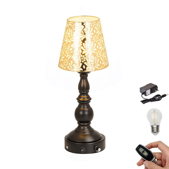 Kiven Cordless Table Lamp,Dimmable Rustic Farmhouse Bedside Desk Lamps with Metal Lampshade,2700K Warm White, Rechargeable Nightstand Lamp for Office Home Decor Bedside DZ0482