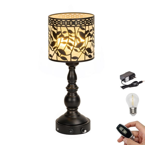 Kiven Cordless Table Lamp,Dimmable Rustic Farmhouse Bedside Desk Lamps with Metal Lampshade,2700K Warm White, Rechargeable Nightstand Lamp for Office Home Decor Bedside DZ0475