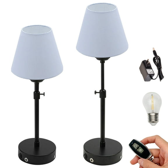 Kiven Cordless Table Lamp Indoor Adjustable Height, Battery Operated Nightstand Lamp with Light Blue Fabric Lampshade, Rechargeable Modern Bedside Lamp for Kitchen Bedroom Shelf Restaurant, 2 Pack