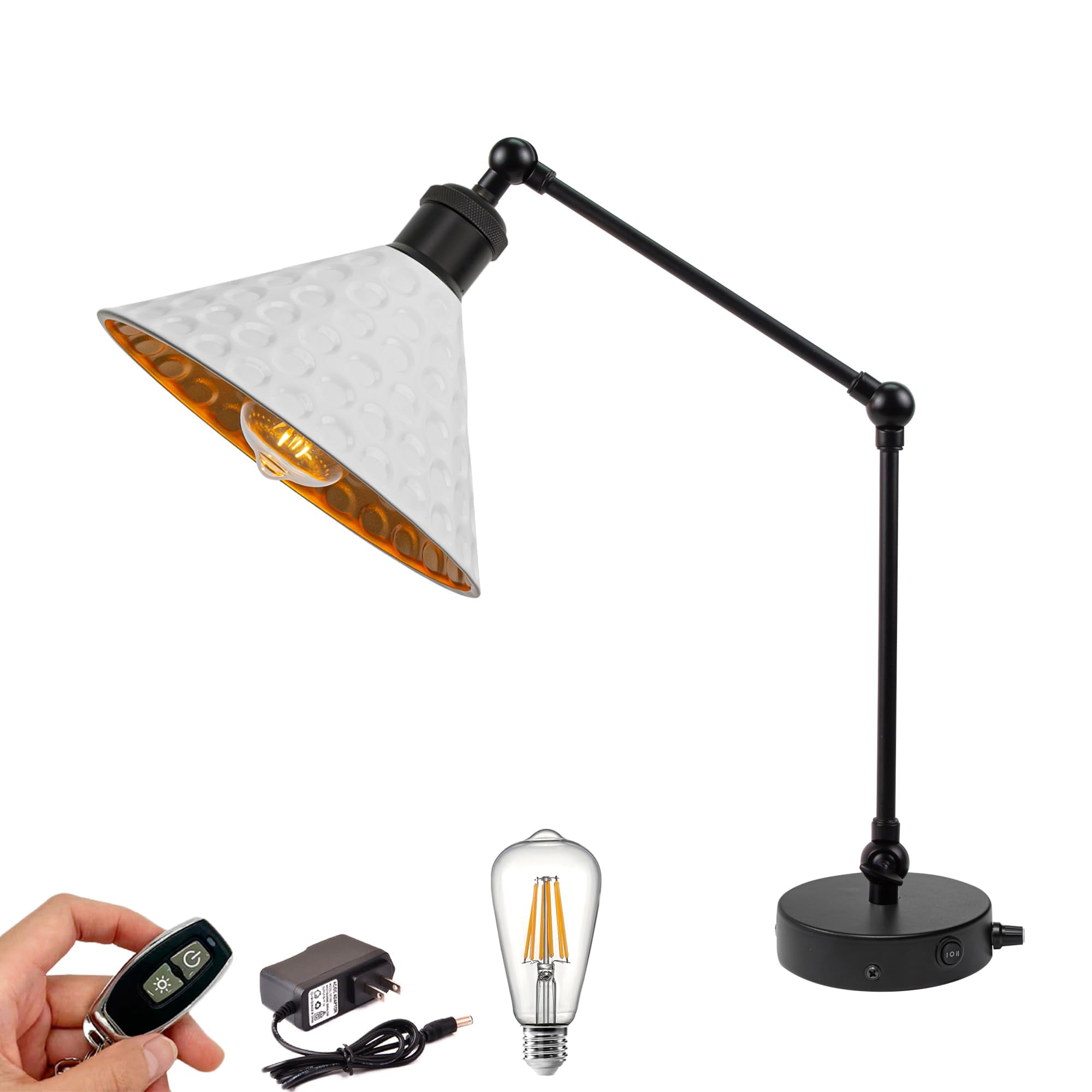 Kiven Cordless Table Lamp with Swing Arm, Dimmable Bedside Lamps for