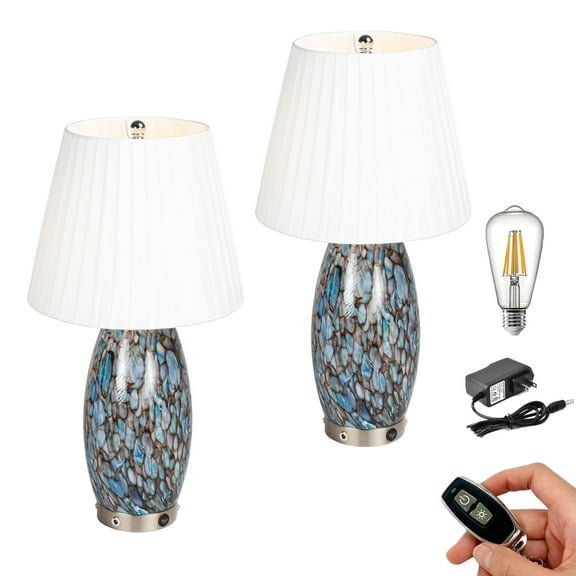 Kiven Cordless Table Lamp,White Dimmable Rustic Farmhouse Bedside Desk Lamps with Fabric Lampshade,2700K Warm White, Set of 2 Rechargeable Nightstand Lamp for Office Home Decor Bedside B2CDTD4