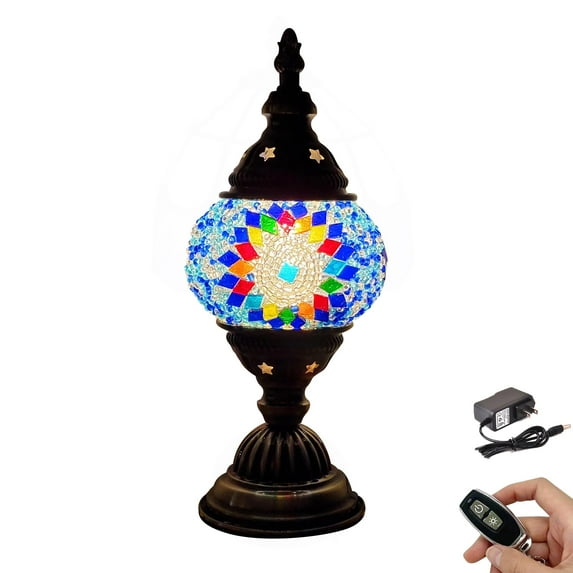 Kiven Cordless Turkish Table Lamp,1-Light Dimmable Bedside Lamps for Nightstand with Glass Lampshade, Mosaic Rechargeable Desk Lamp for Reading Home Decor Bedside TD1084