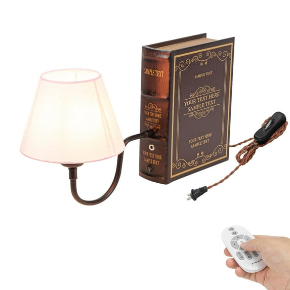 Kiven Dimmable Bookshelf Lamp, 1-Light Classic Library Sconce with Remote Control and Pink Fabric Lampshade, Farmhouse Decorative Bookend, Plug in Book Lamp for Office Cabinet Bookshelf